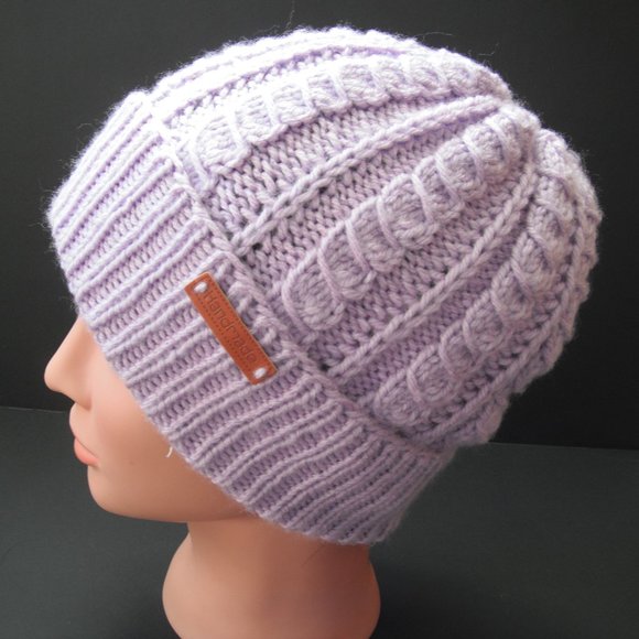 Hand Knitted Hat Toque Adult Size-M-L Acrylic Color Lilac - 029 Hand knit by me - Picture 2 of 8